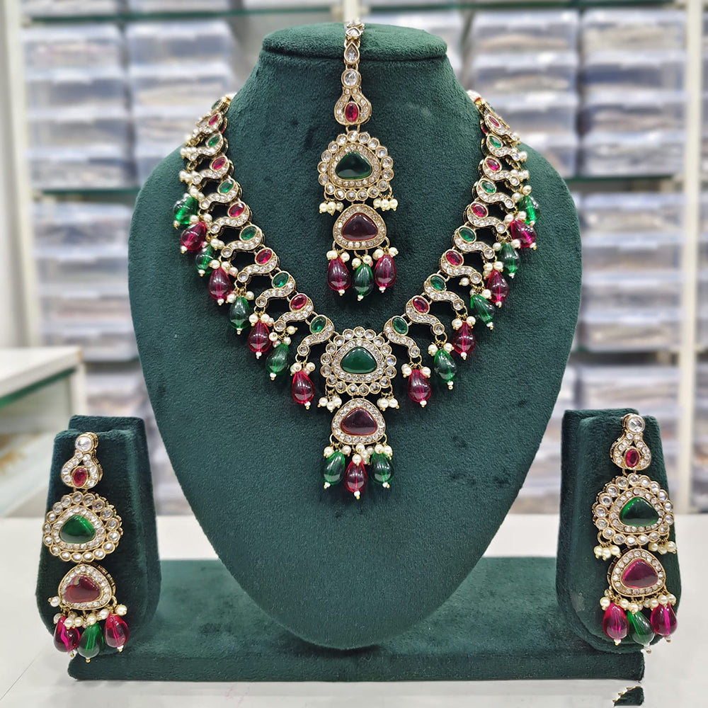 Rajwadi Collection Elegant Pota Stone And Beads Necklace Set