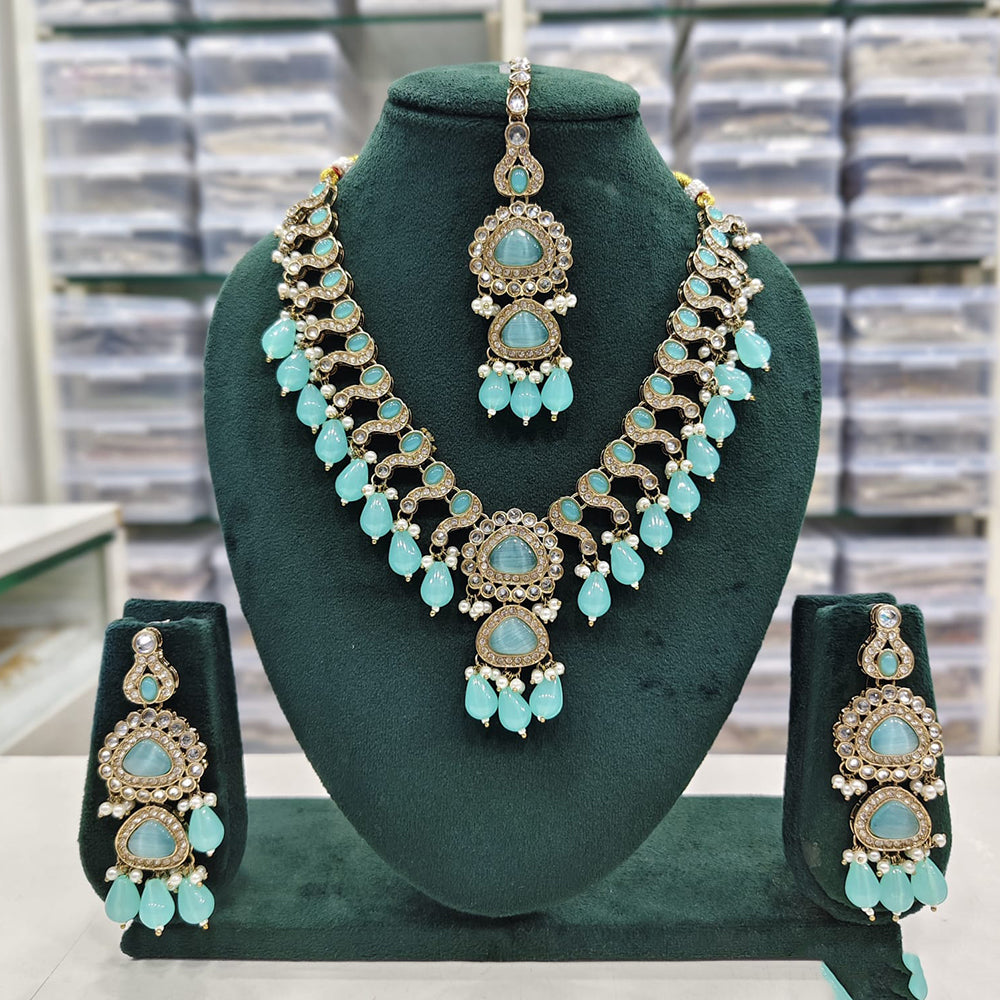 Rajwadi Collection Elegant Pota Stone And Beads Necklace Set