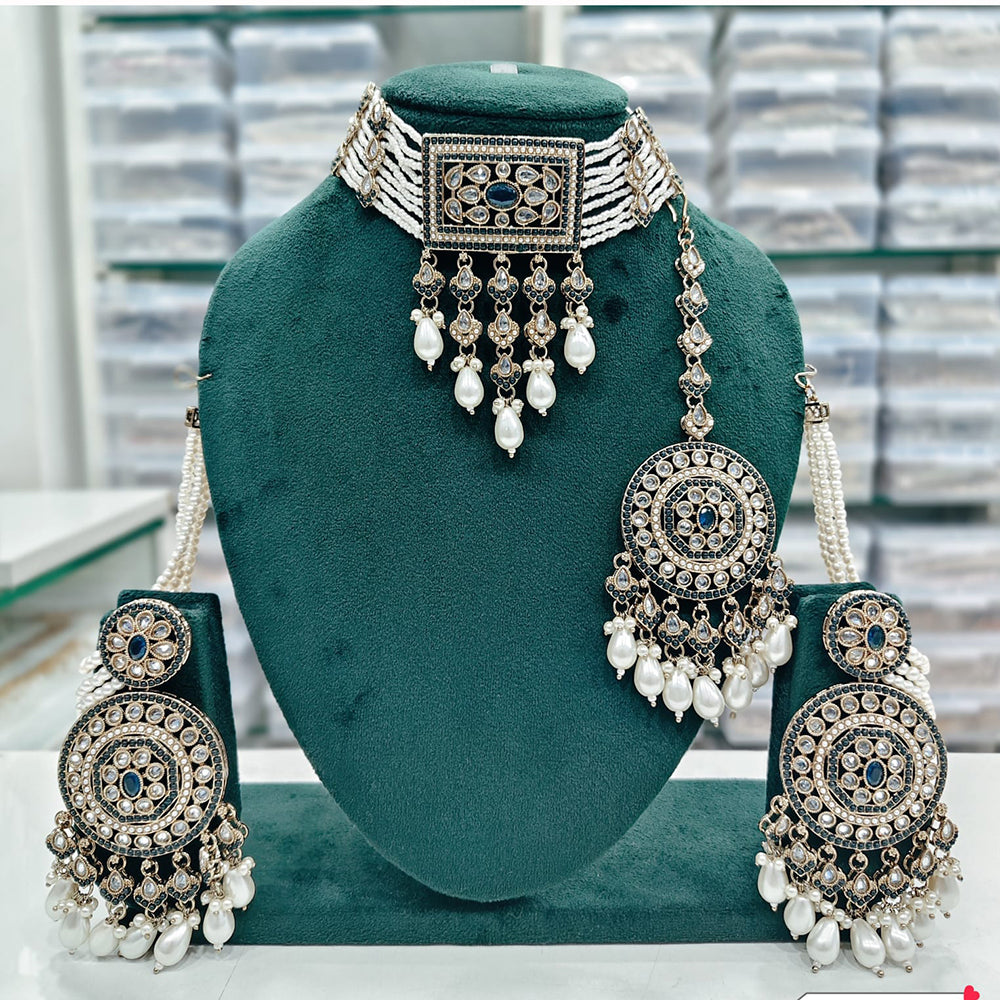 Rajwadi Collection Elegant Crystal Stone And  Pearl Necklace Set
