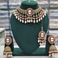 Rajwadi Collection Elegant Crystal Stone And  Pearl Necklace Set