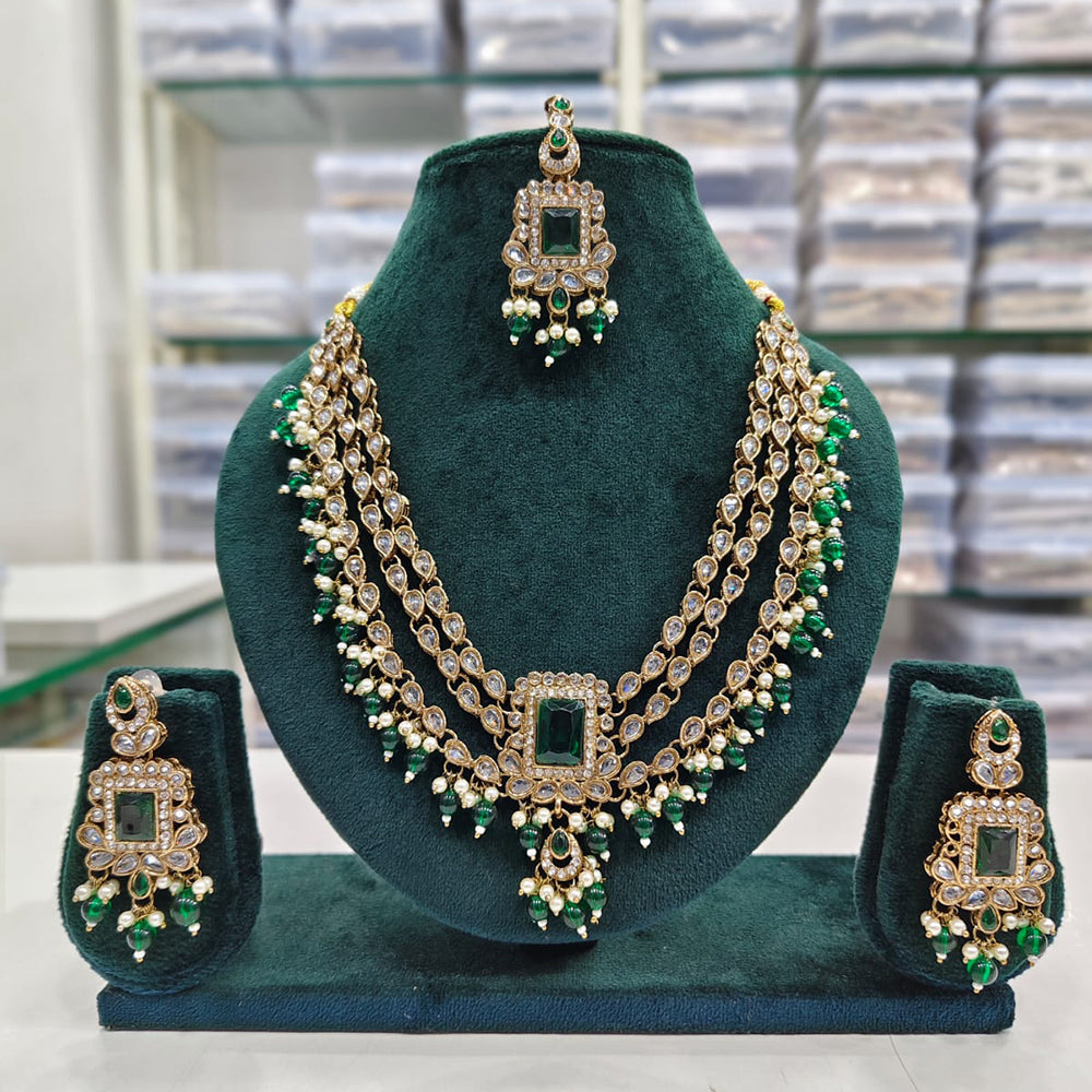 Rajwadi Collection Premium Crystal Pearl And Beads Necklace Set