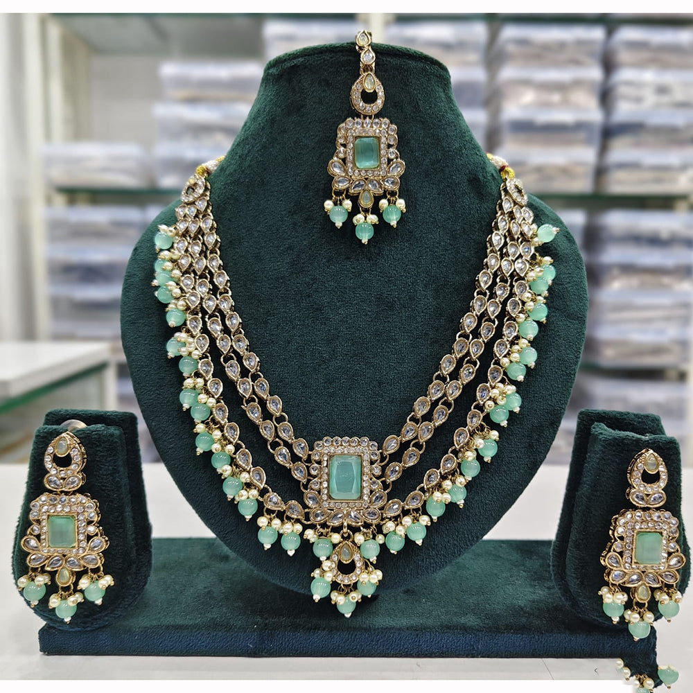 Rajwadi Collection Premium Crystal Pearl And Beads Necklace Set