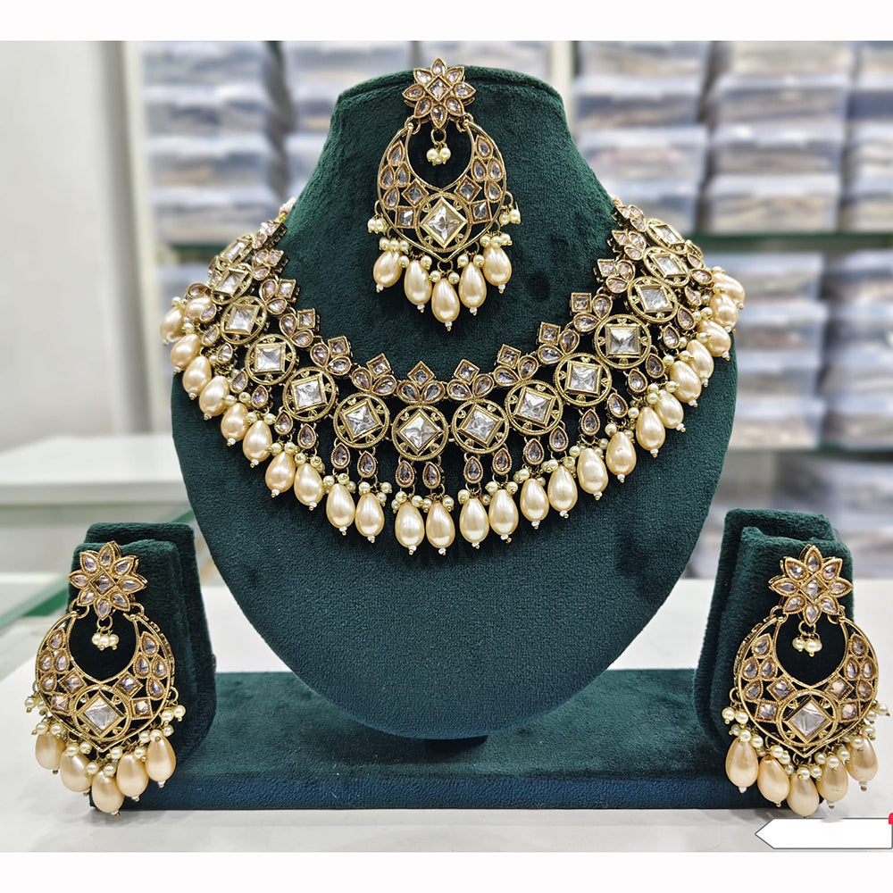 Rajwadi Collection Premium Crystal Pearl And Beads Necklace Set