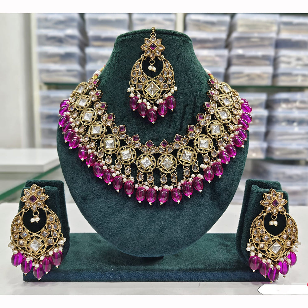 Rajwadi Collection Premium Crystal Pearl And Beads Necklace Set