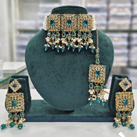 Rajwadi Collection Premium Crystal Pearl And Beads Choker Necklace Set