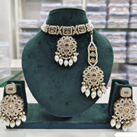 Rajwadi Collection Premium Crystal Pearl And Beads Choker Necklace Set