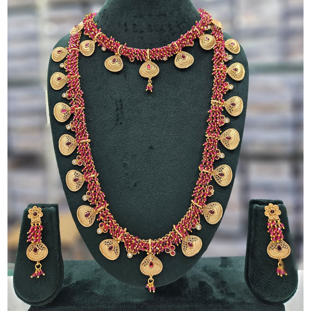 Rajwadi Collection Heritage Pota Stone And Pearl Dual Necklace Set