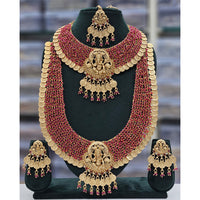 Rajwadi Collection Heritage Pota Stone And Pearl Temple Dual Necklace Set