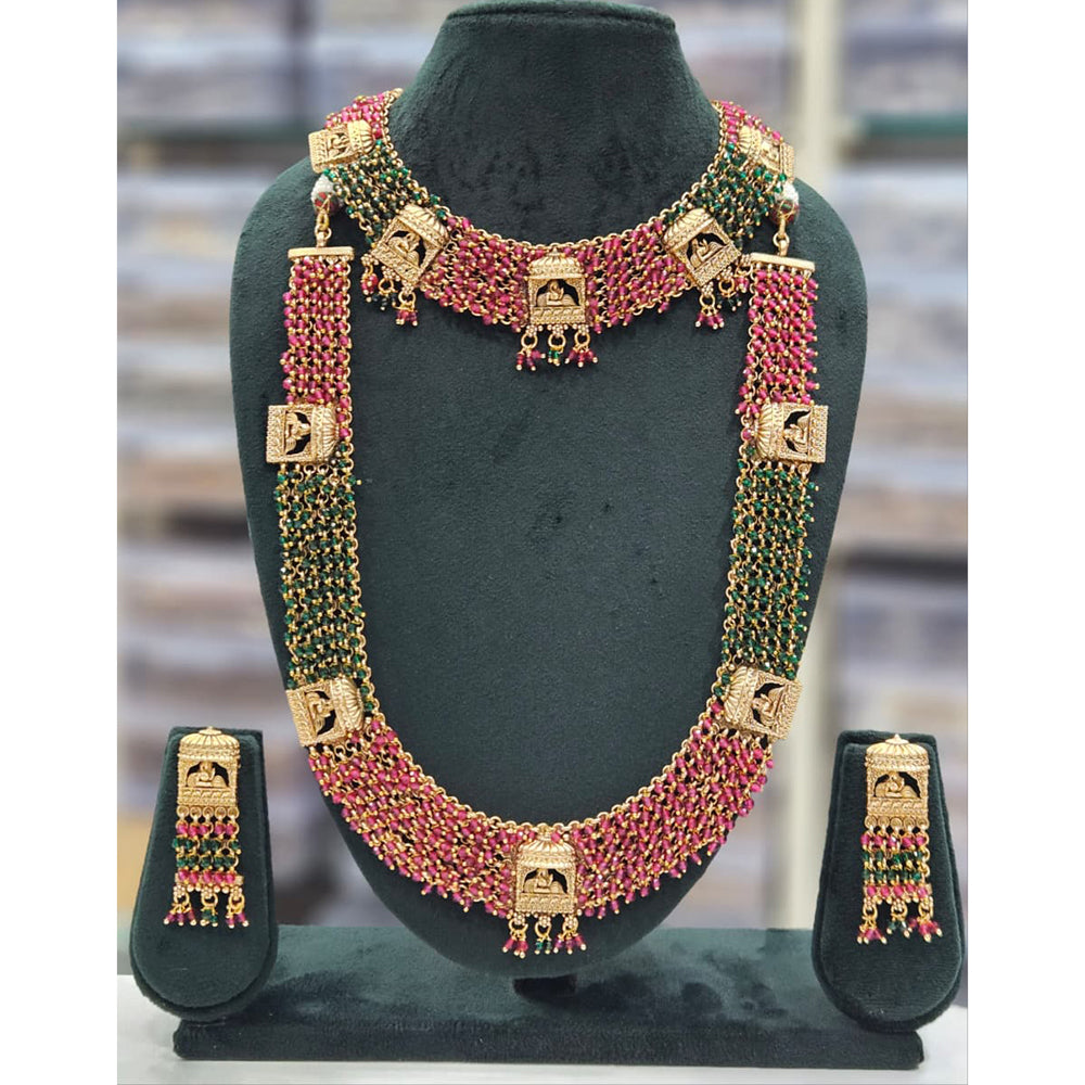 Rajwadi Collection Heritage Pota Stone And Pearl Dual Necklace Set