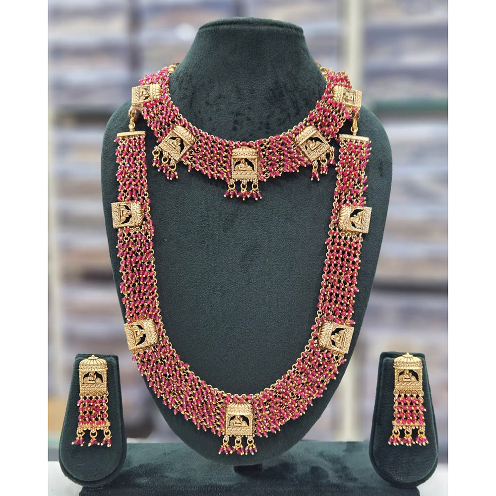 Rajwadi Collection Heritage Pota Stone And Pearl Dual Necklace Set