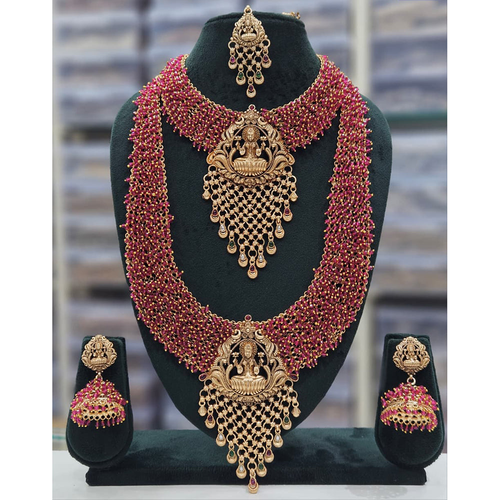 Rajwadi Collection Heritage Pota Stone And Pearl Temple Dual Necklace Set