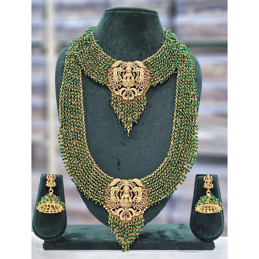 Rajwadi Collection Heritage Pota Stone And Pearl Temple Dual Necklace Set
