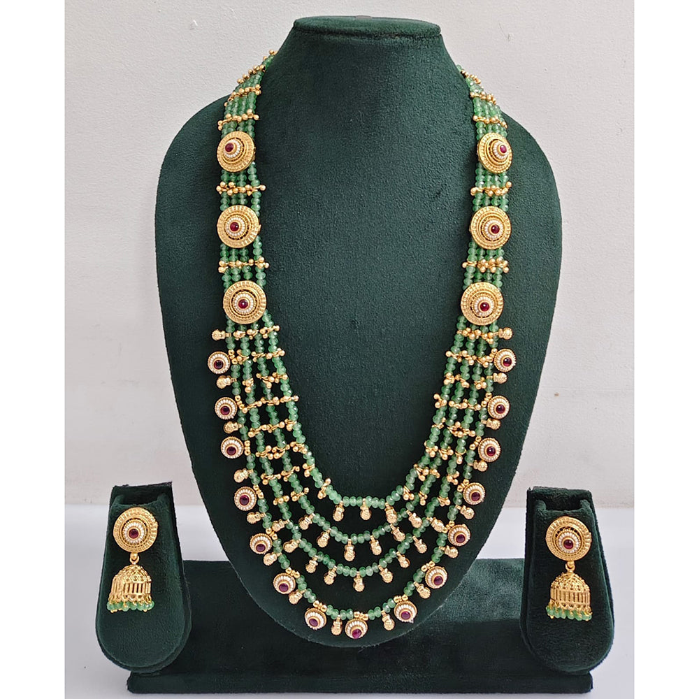 Rajwadi Collection Royal Pota Stone And Pearl Long Necklace Set