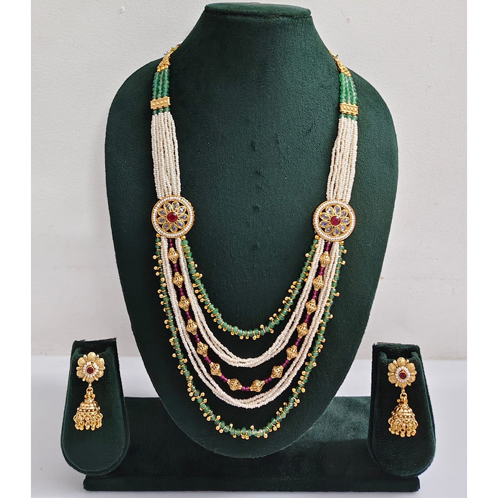Rajwadi Collection Royal Pota Stone And Pearl Long Necklace Set