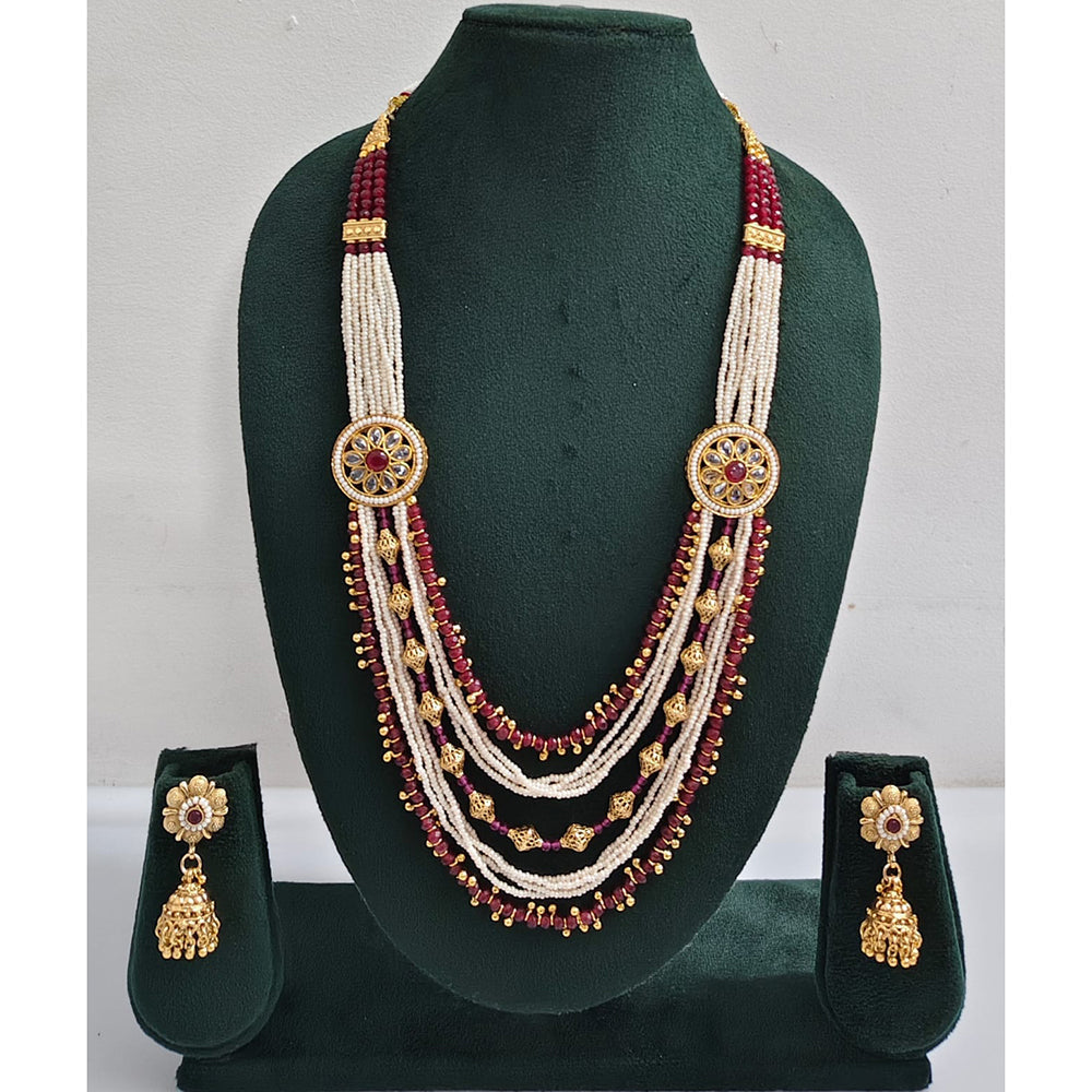 Rajwadi Collection Royal Pota Stone And Pearl Long Necklace Set