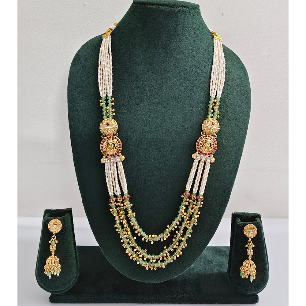 Rajwadi Collection Royal Pota Stone And Pearl Long Necklace Set