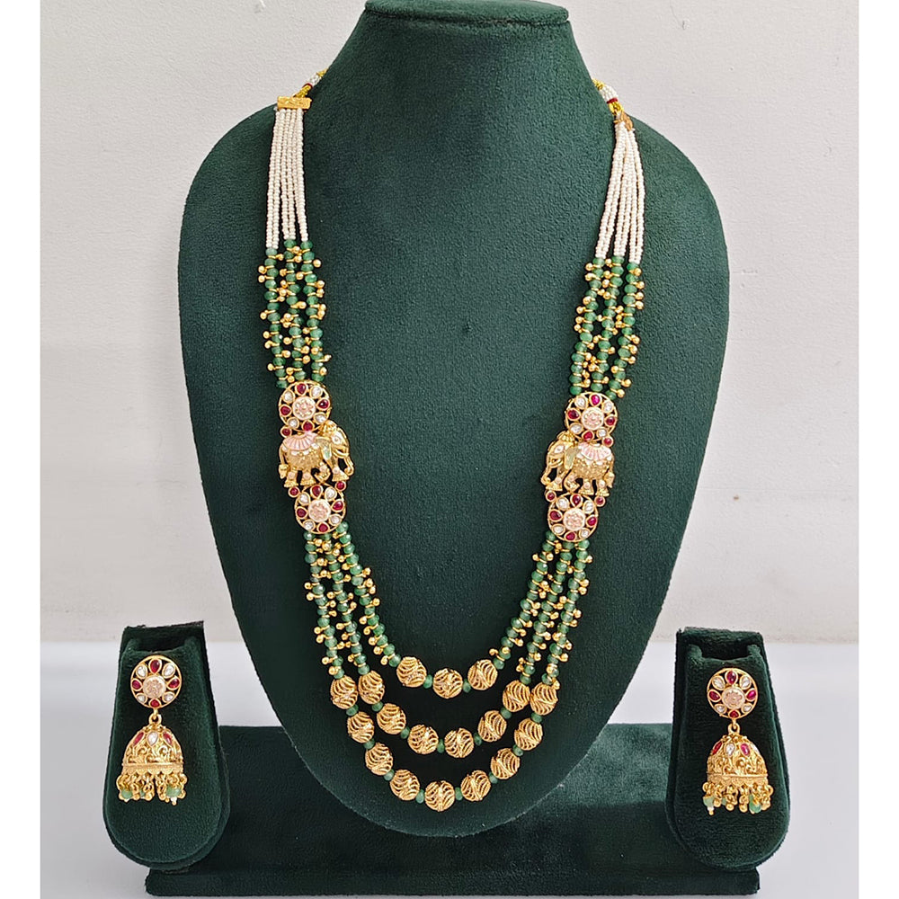 Rajwadi Collection Royal Pota Stone And Pearl Long Necklace Set
