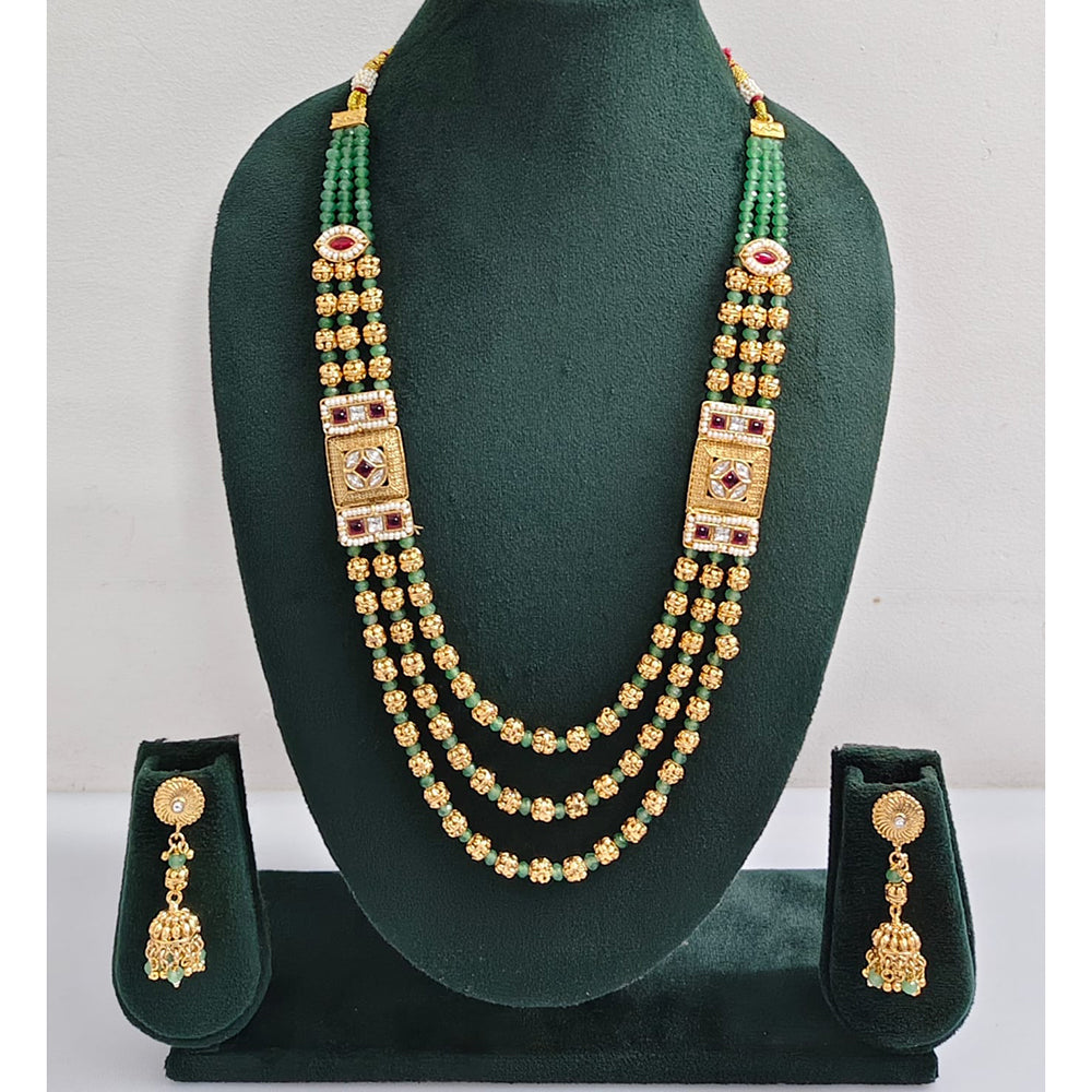 Rajwadi Collection Royal Pota Stone And Pearl Long Necklace Set
