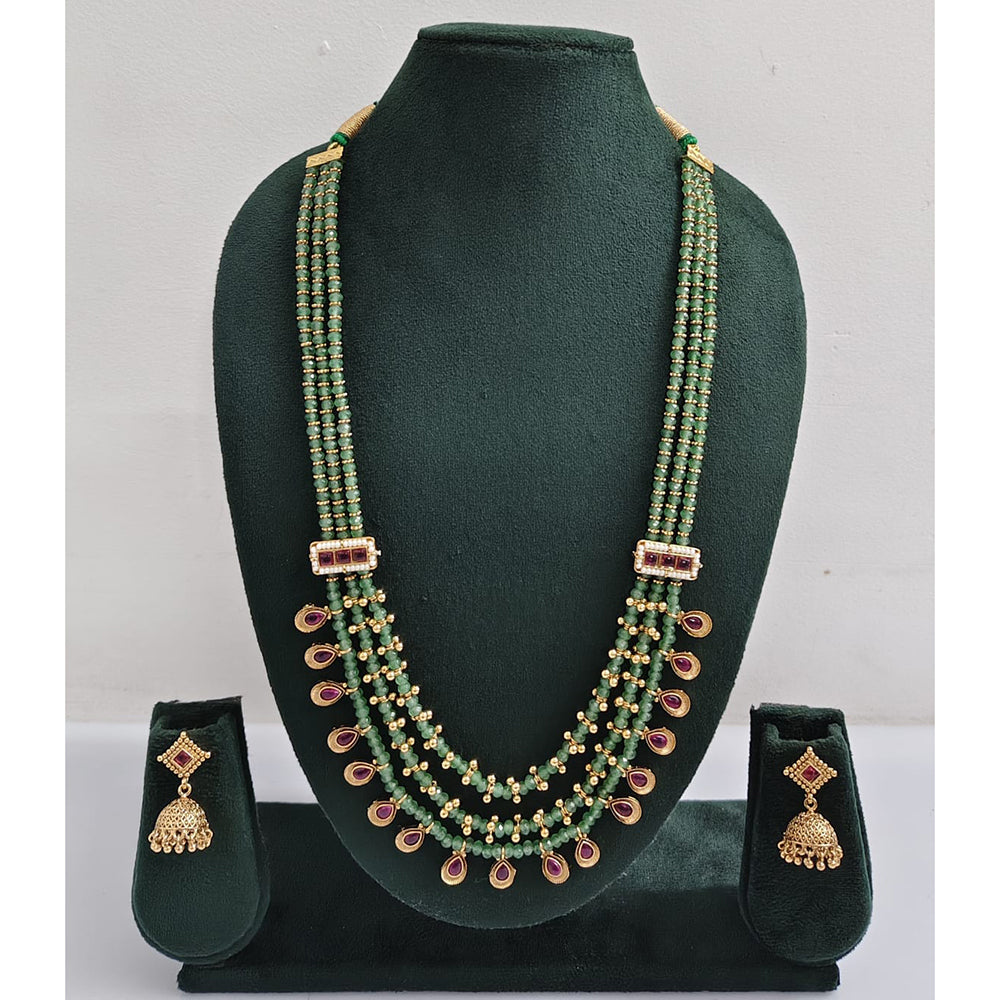 Rajwadi Collection Royal Pota Stone And Pearl Long Necklace Set