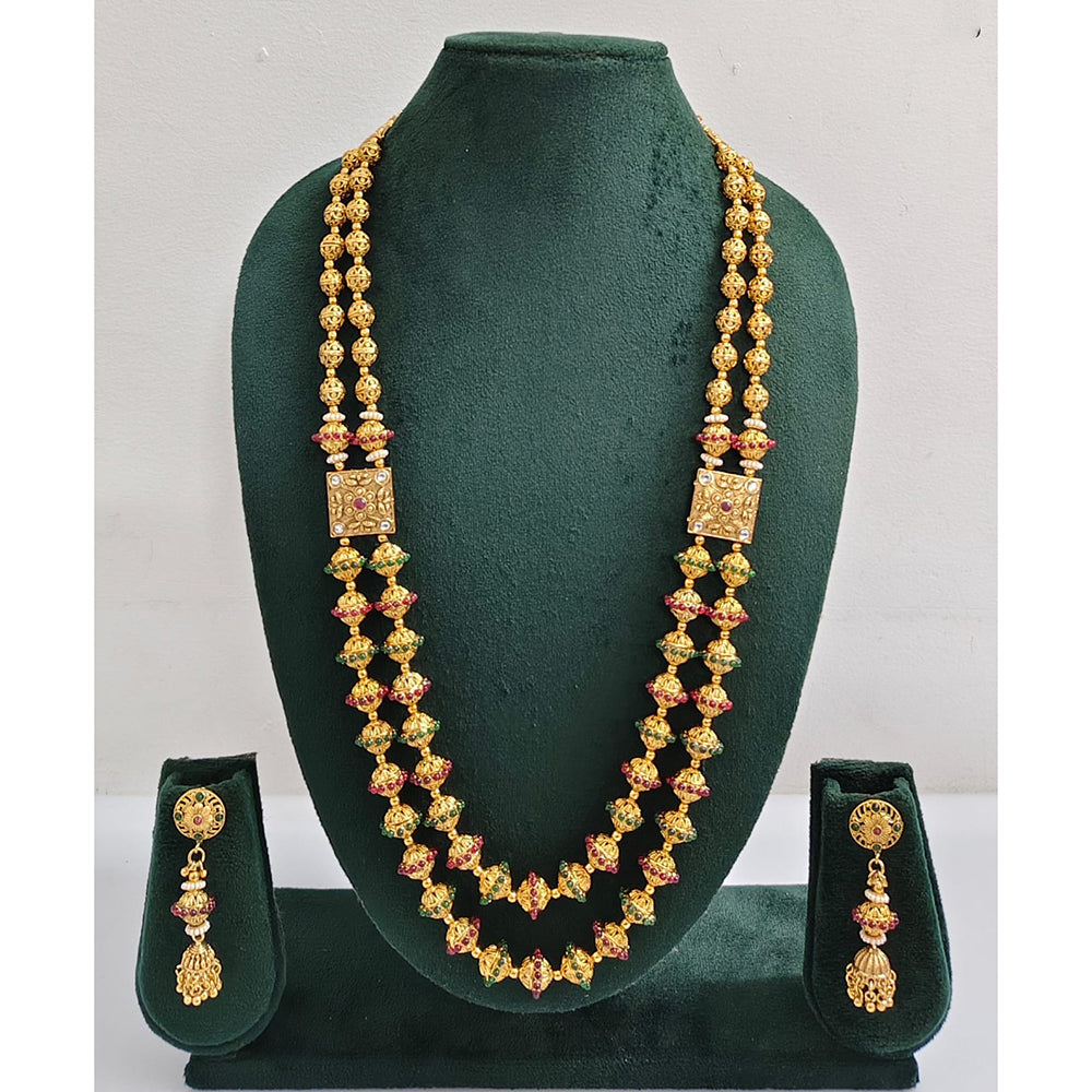 Rajwadi Collection Royal Pota Stone And Pearl Long Necklace Set