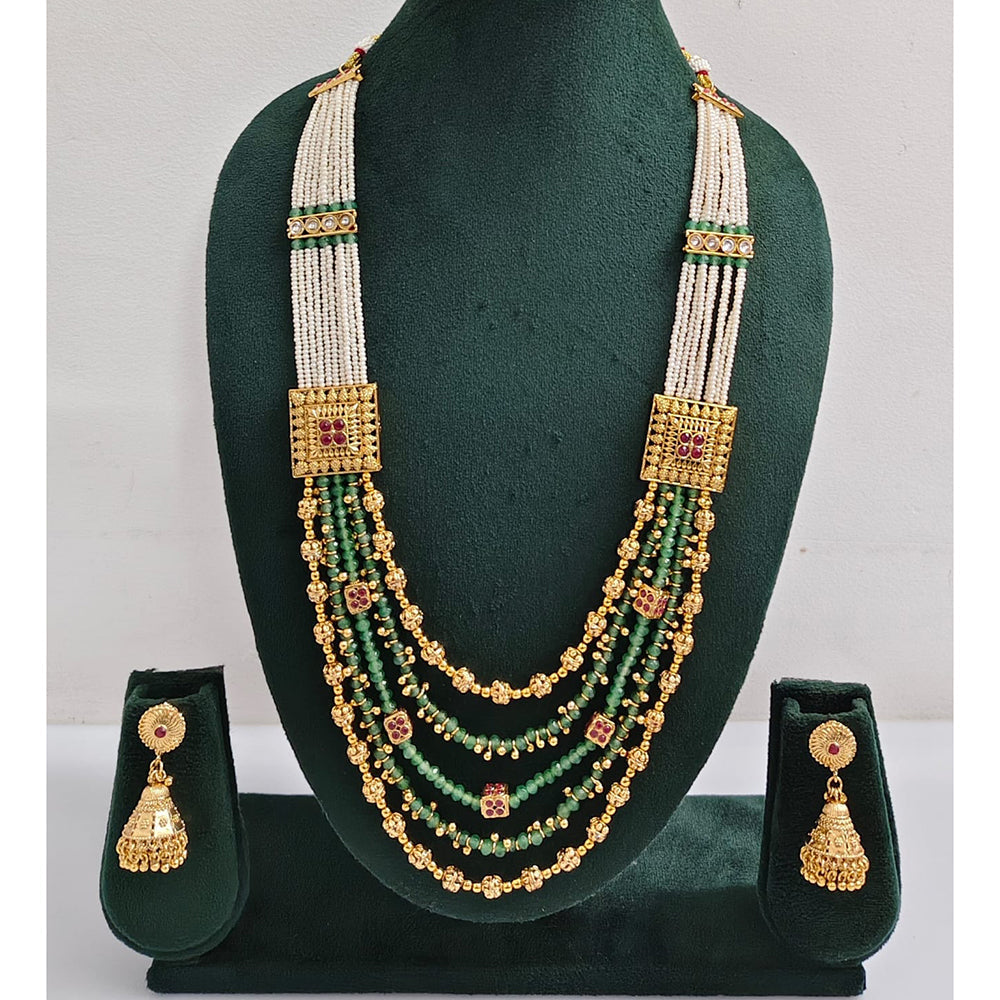 Rajwadi Collection Royal Pota Stone And Pearl Long Necklace Set