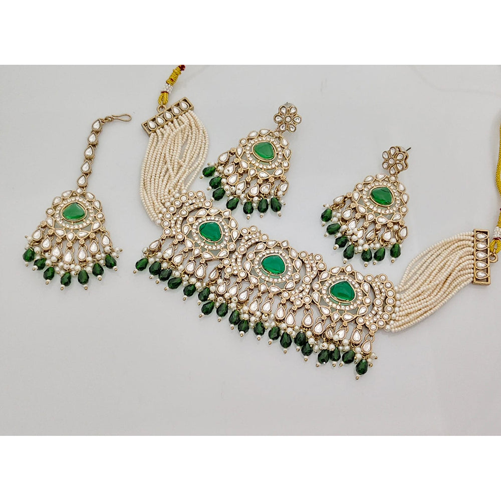 Rajwadi Collection Luxury Kundan Stone Pearl And Beaded Choker Necklace Set