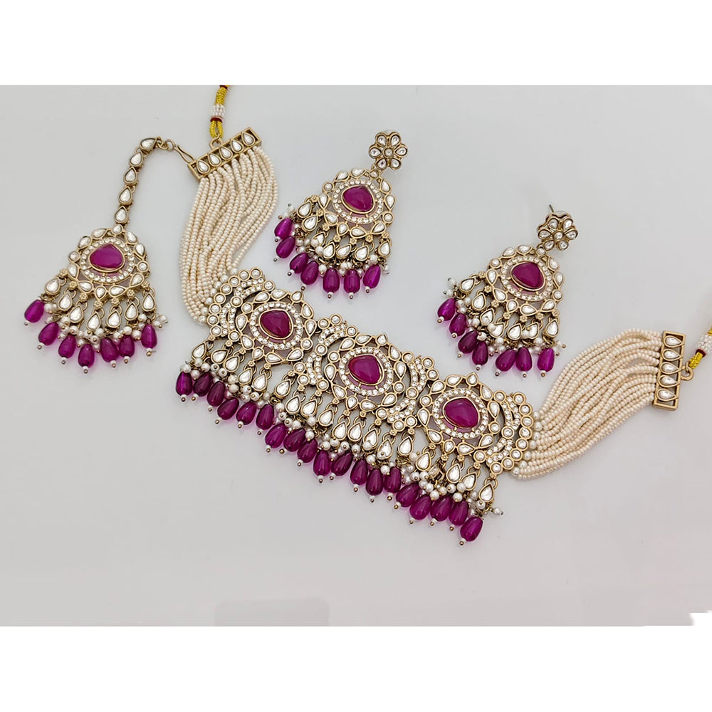 Rajwadi Collection Luxury Kundan Stone Pearl And Beaded Choker Necklace Set