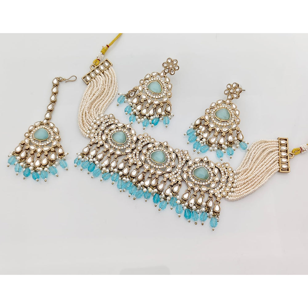 Rajwadi Collection Luxury Kundan Stone Pearl And Beaded Choker Necklace Set