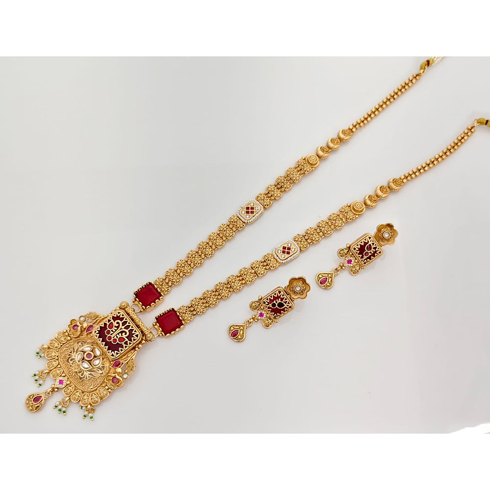 Rajwadi Collection Royal Pota Stone And Pearl Long Necklace Set