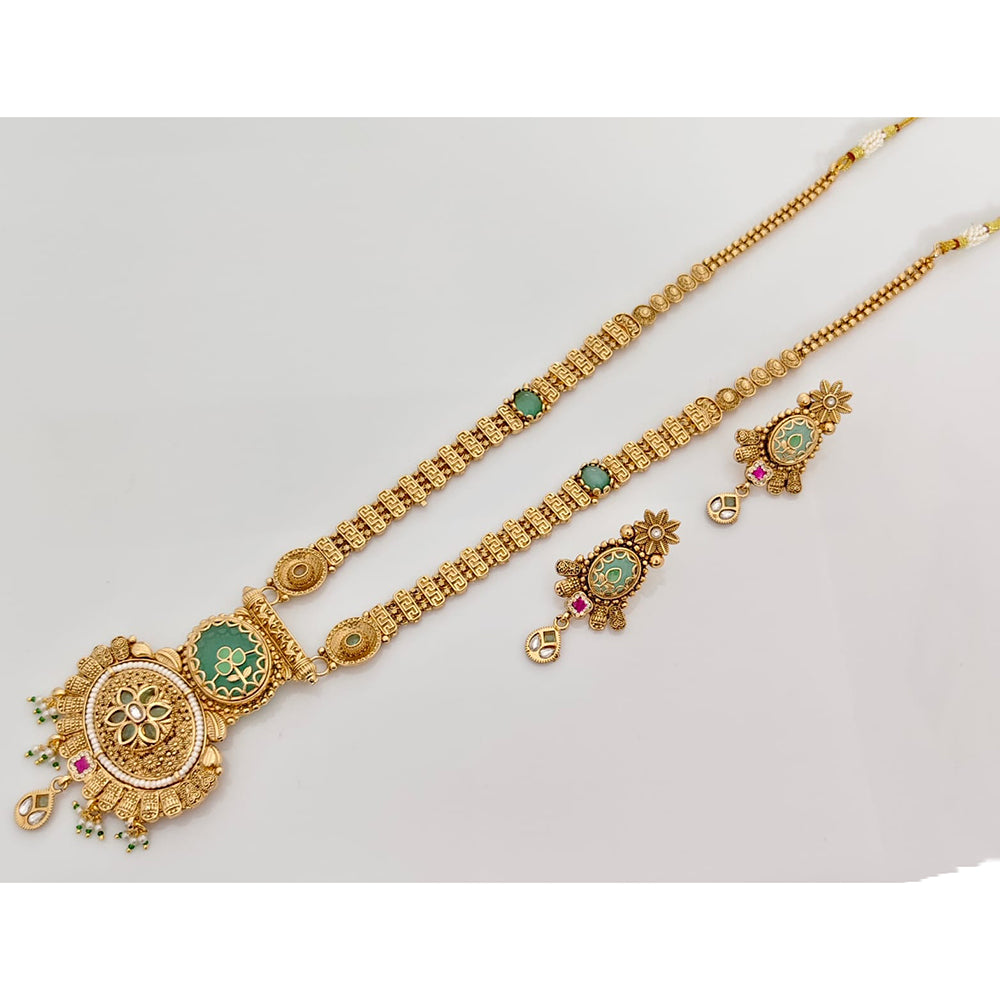 Rajwadi Collection Royal Pota Stone And Pearl Long Necklace Set