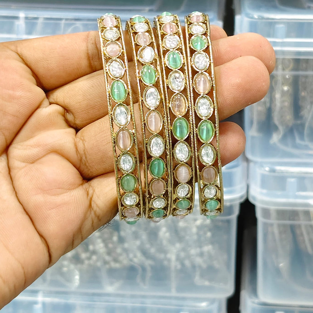 Rajwadi Collection Elegant Polki Kundan Stone Designer Bangles Set