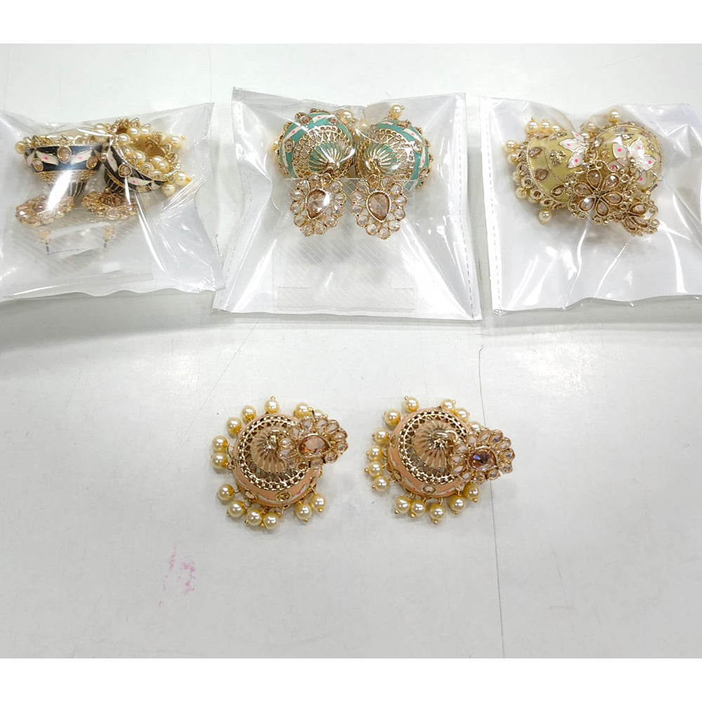 Rajwadi Collection Elegant Kundan and Pearl Meenakari Jhumki Earrings