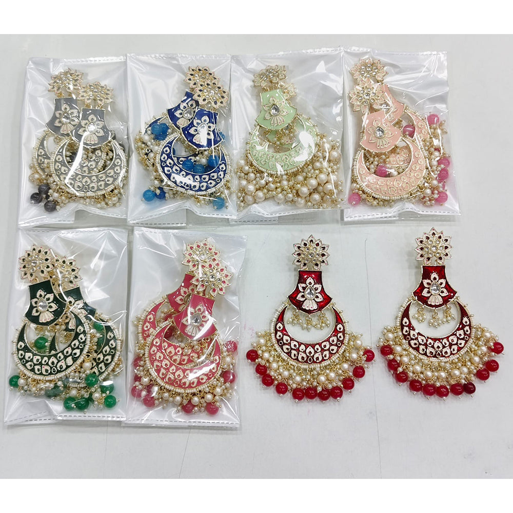 Rajwadi Collection Elegant Kundan and Pearl  Meenakari Dangler Earrings