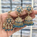 Rajwadi Collection Royal Heritage Crystal And Pearl Jhumki Earrings With Maangtikka