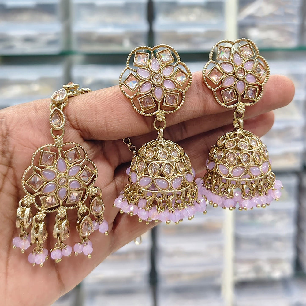 Rajwadi Collection Royal Heritage Crystal And Pearl Jhumki Earrings With Maangtikka