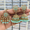 Rajwadi Collection Royal Heritage Crystal And Pearl Jhumki Earrings With Maangtikka