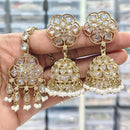 Rajwadi Collection Royal Heritage Crystal And Pearl Jhumki Earrings With Maangtikka