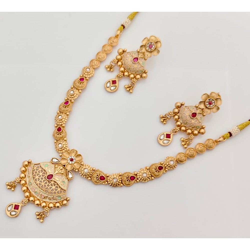 Rajwadi Collection Premium Pota Stone And Meenakari Ethnic Necklace Set