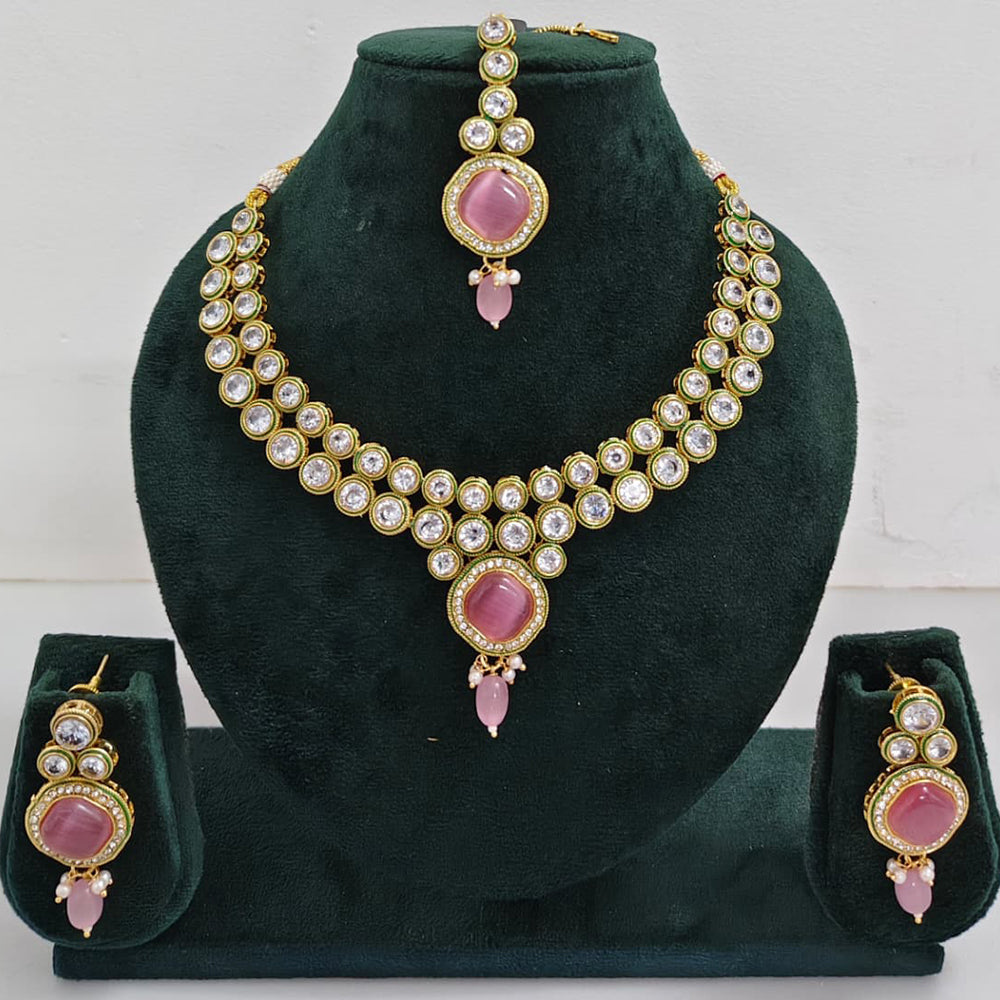 Rajwadi Collection Crystal Stone And Pearl Designer Necklace Set
