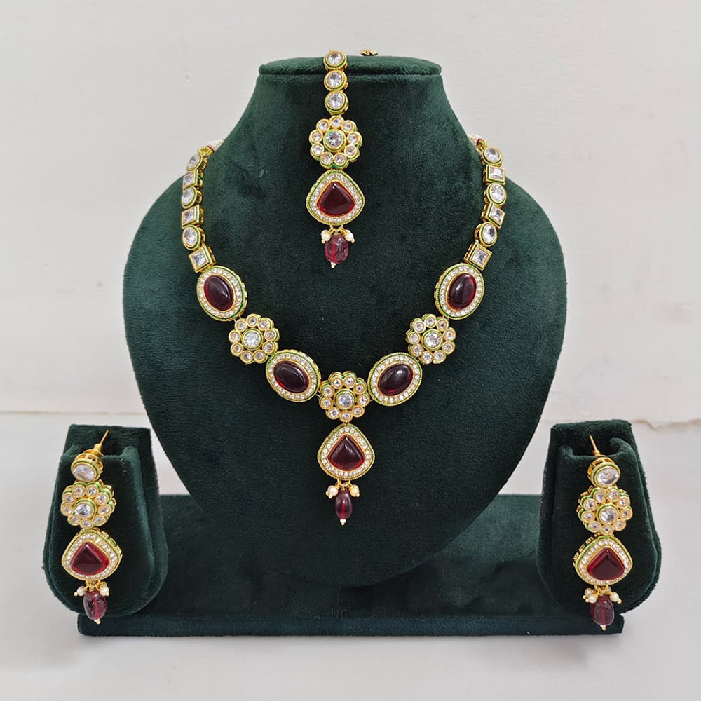 Rajwadi Collection Crystal Stone And Pearl Designer Necklace Set