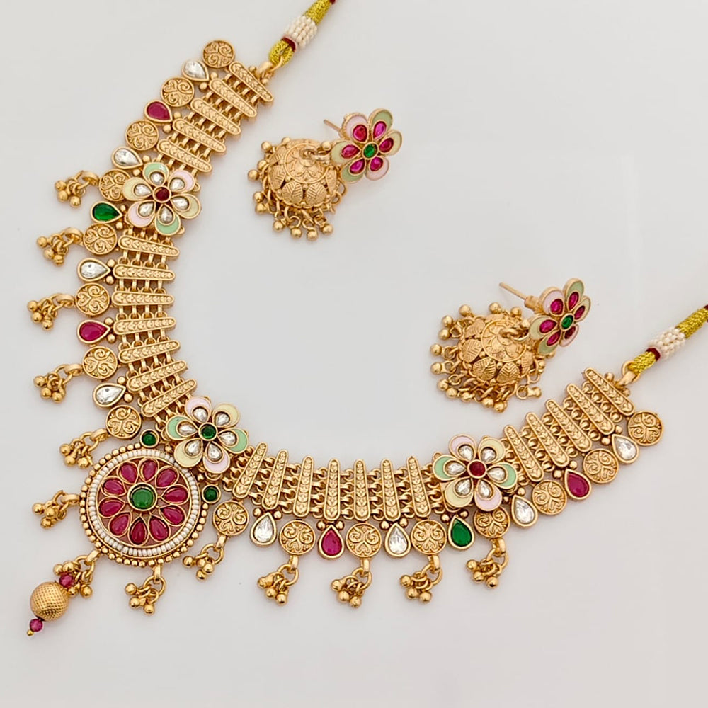 Rajwadi Collection Premium Pota Stone And Meenakari Ethnic Necklace Set