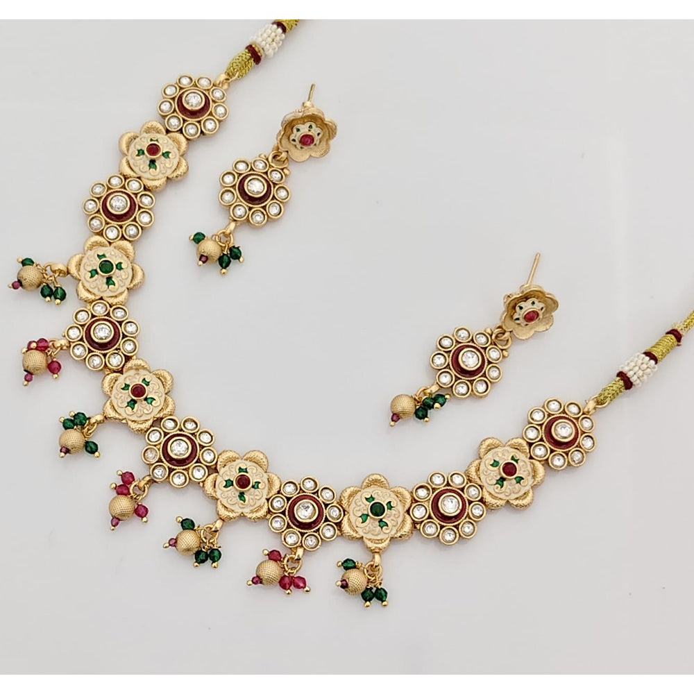 Rajwadi Collection Premium Pota Stone And Meenakari Ethnic Necklace Set
