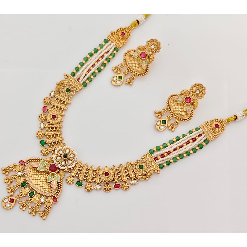 Rajwadi Collection Premium Pota Stone And Meenakari Ethnic Necklace Set
