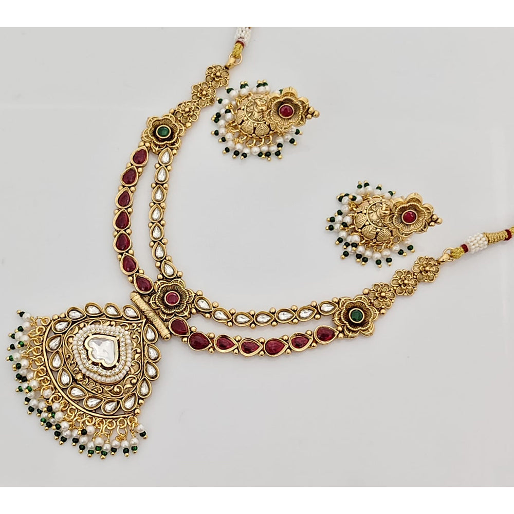 Rajwadi Collection Premium Pota Stone And Pearl Ethnic Necklace Set
