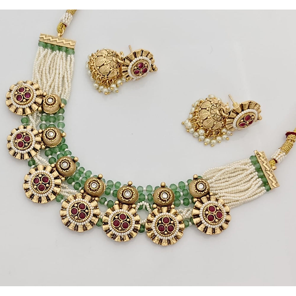 Rajwadi Collection Premium Pota Stone And Pearl Ethnic Necklace Set