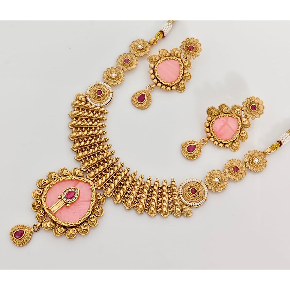 Rajwadi Collection Premium Pota Stone And Pearl Ethnic Necklace Set