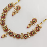 Rajwadi Collection Premium Pota Stone And Pearl Ethnic Necklace Set 