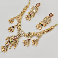 Rajwadi Collection Premium Pota Stone And Pearl Ethnic Necklace Set 