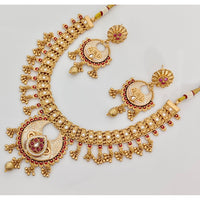 Rajwadi Collection Premium Pota Stone And Pearl Ethnic Necklace Set 