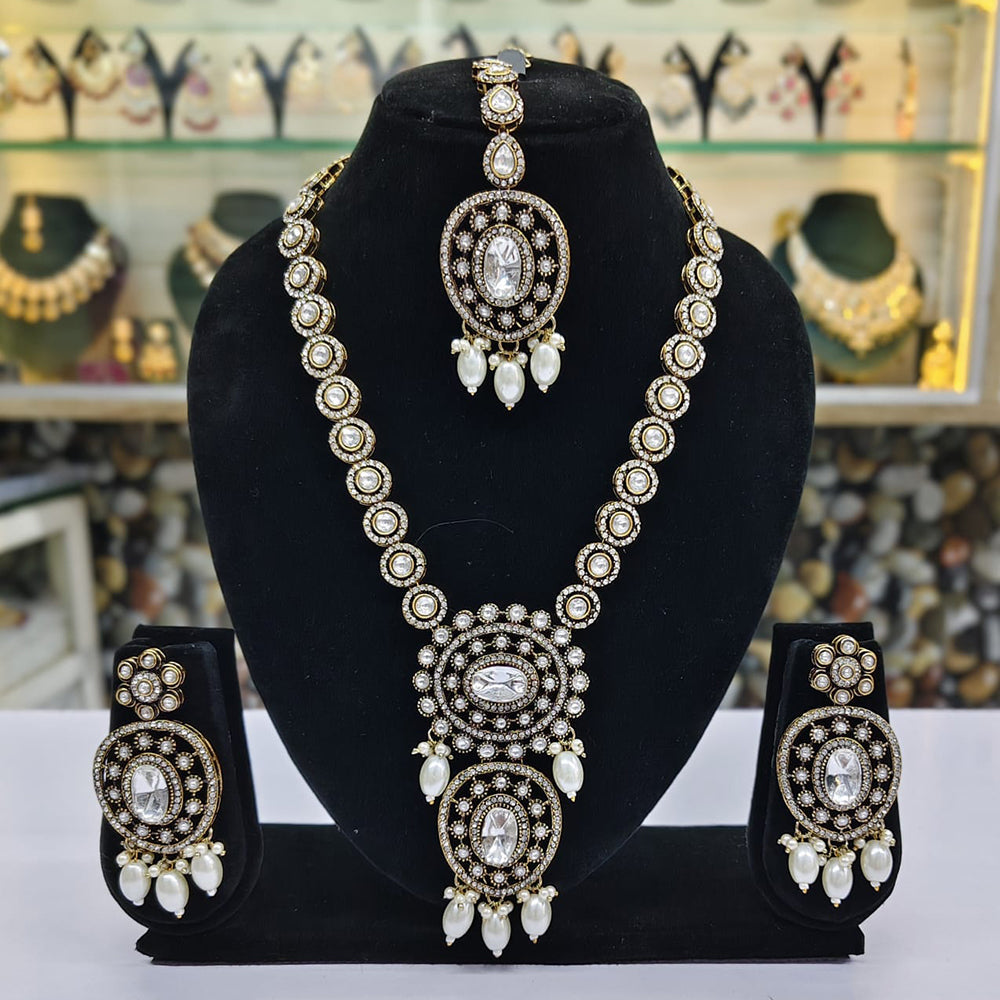 Rajwadi Collection Premium Pota And Austrain Pearl Ethnic Necklace Set